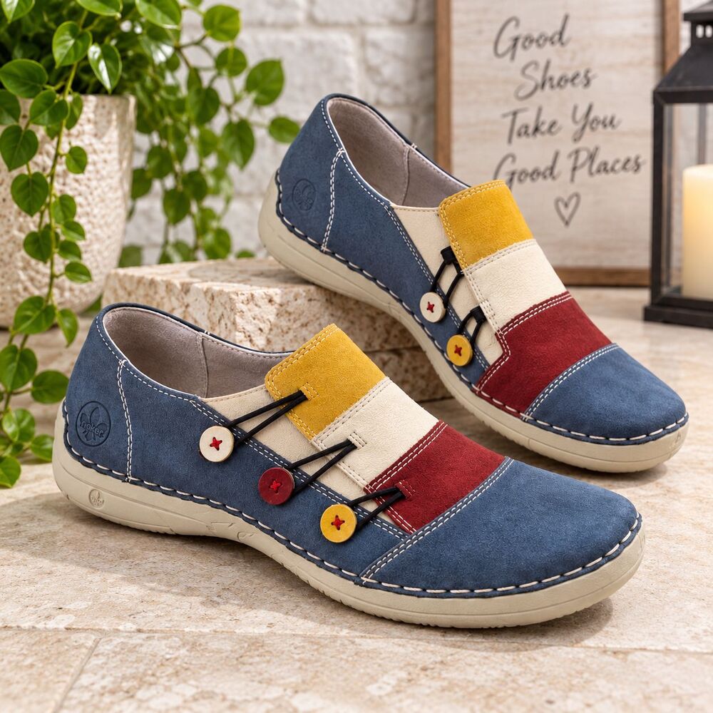 Rieker 52589-14 Womens 40 Multicolor Suede Slip On Comfort Shoes Colorblock